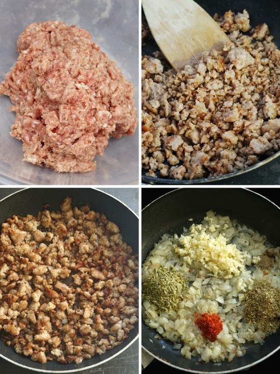 making the filling for Sausage Star Bread with Onions and Cheese