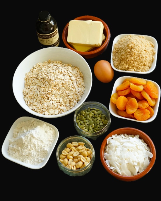 ingredients for Apricot, Nut & Seed Oat Slice