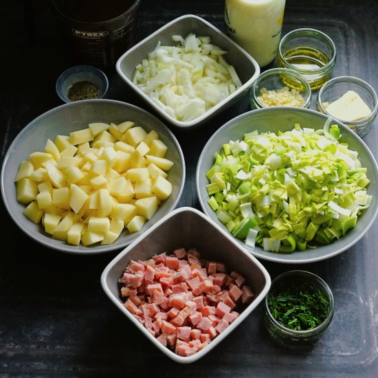 ingredients for Leek, Potato & Ham Soup