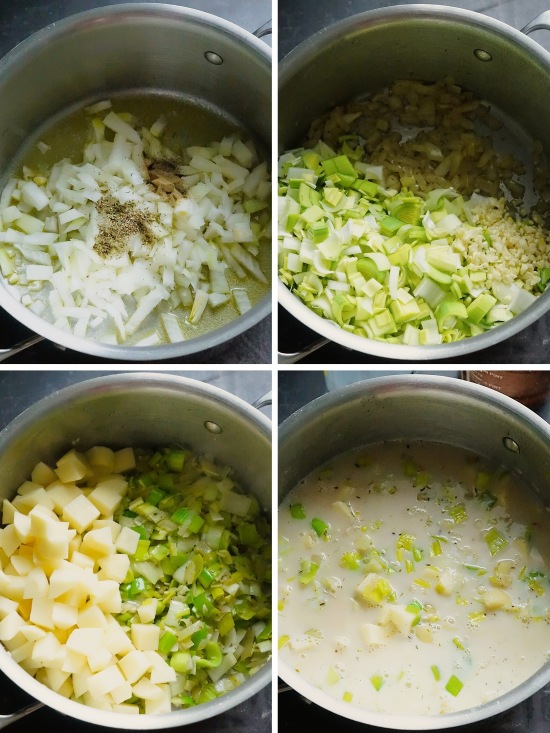 making Leek, Potato & Ham Soup
