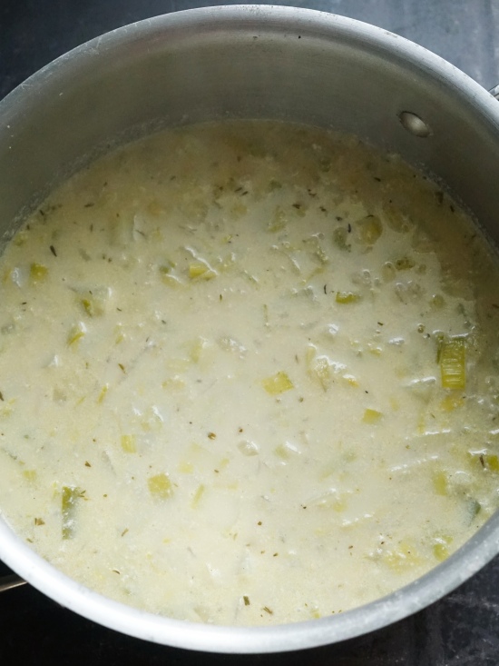 making Leek, Potato & Ham Soup