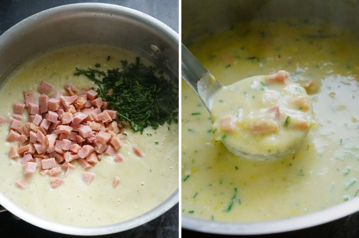 making Leek, Potato & Ham Soup