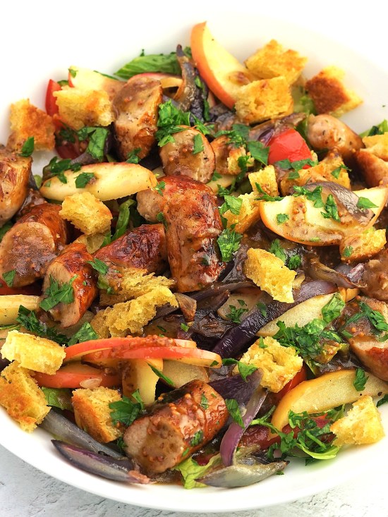 warm Sausage Salad with homemade croutons