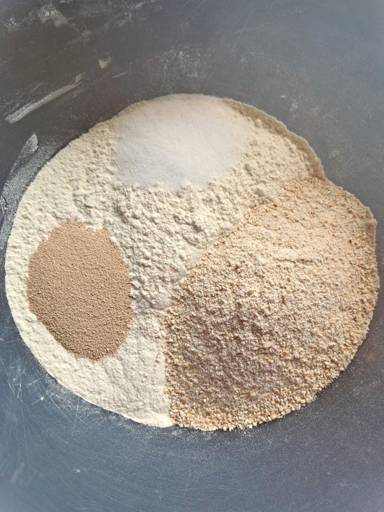 dry ingredients for Sunflower, Honey and Oat Bread