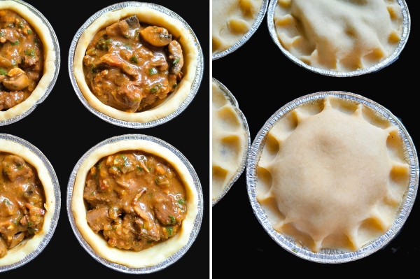 making Venison, Mushroom and Bacon Pies