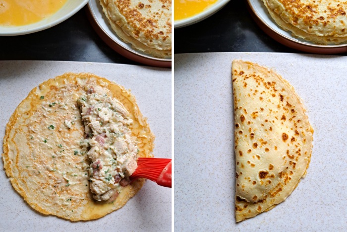 making Chicken and Bacon Crispy Pancakes