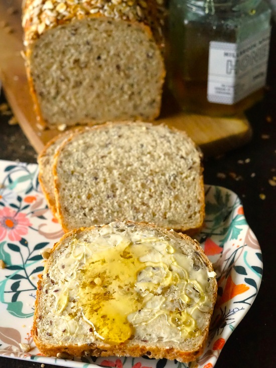 Sunflower, Honey and Oat Bread with butter and honey