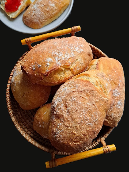 a basket of Rustic Bread Rolls