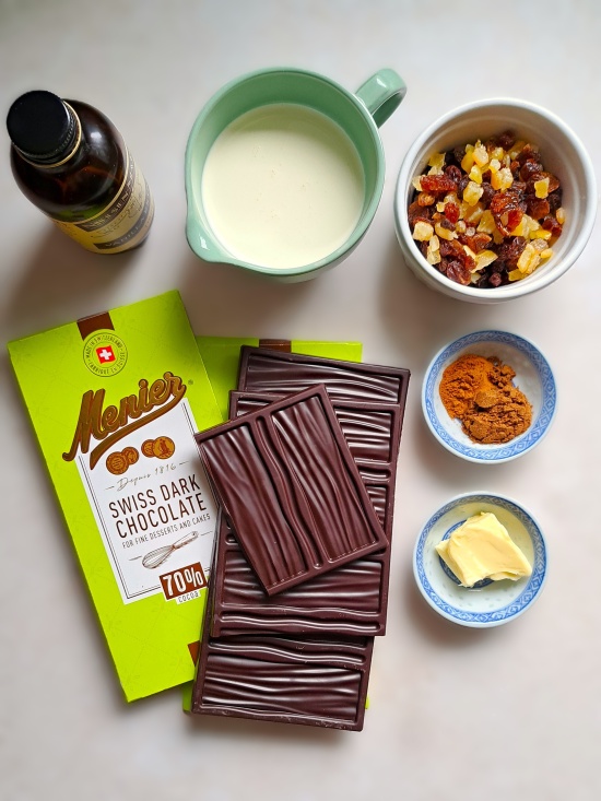 ganache ingredients for Hot Cross Bun Truffles