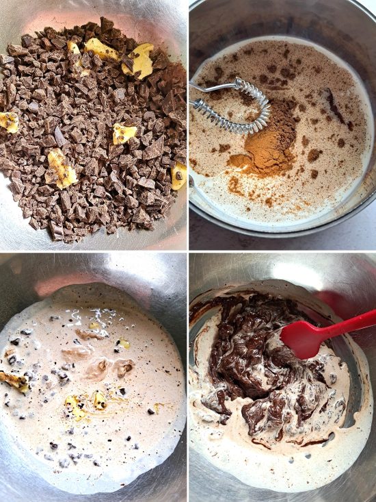 making chocolate ganache for Hot Cross Bun Truffles