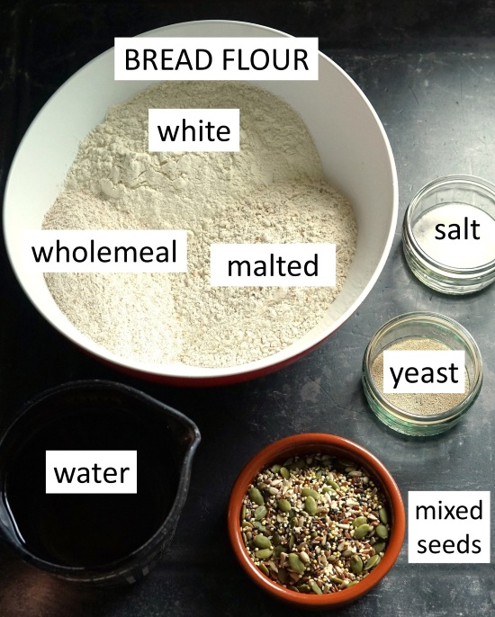 ingredients for Seeded Rustic Bread Rolls
