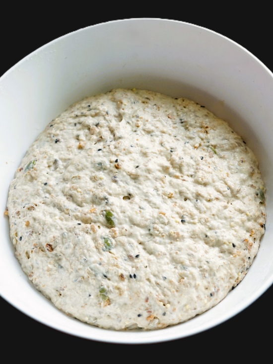 overnight fermented dough for Seeded Rustic Bread Rolls