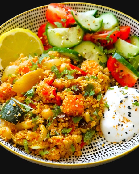 Spiced Couscous Salad with Roasted Vegetables and Chickpeas serving suggestion