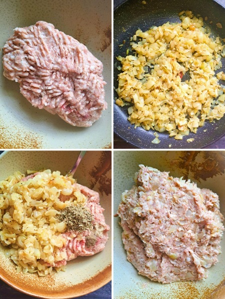 making the filling for Sausage & Onion Lattice Pie