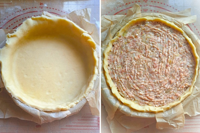 assembling Sausage & Onion Lattice Pie