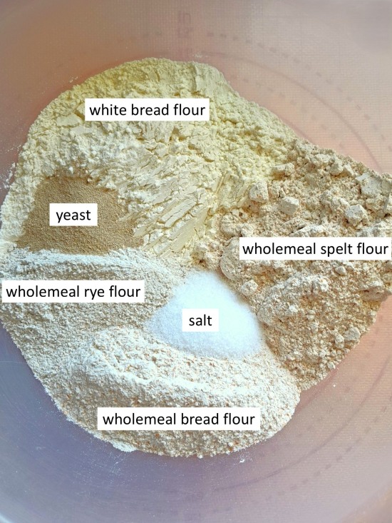 ingredients for Light Spelt, Wholemeal & Rye Loaf ingredients for Light Spelt, Wholemeal & Rye Loaf