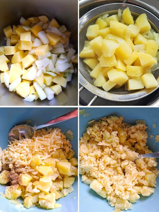making the filling for Potato, Cheese & Onion Pasties making the filling for Potato, Cheese & Onion Pasties