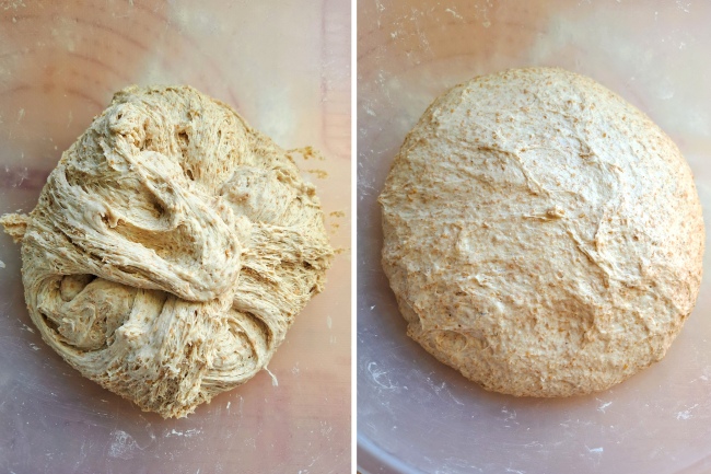 stretching and folding dough for Light Spelt, Wholemeal & Rye Loaf