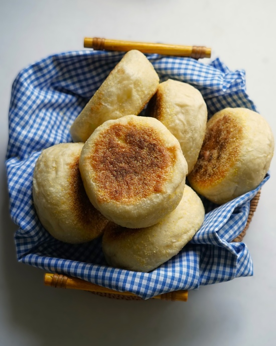 basket of homemade English Muffins