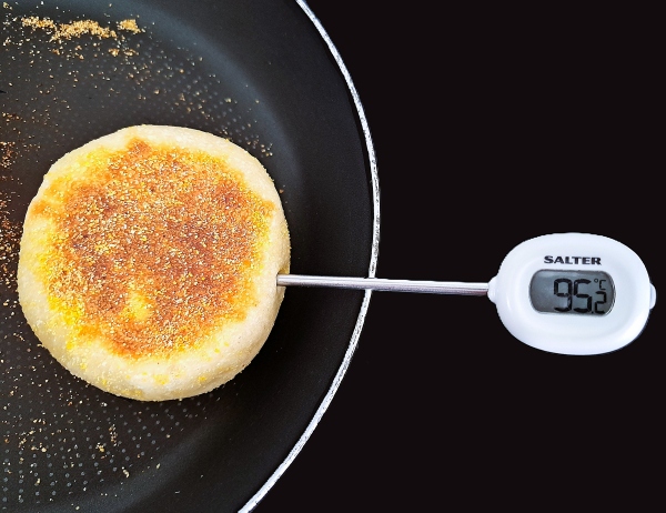 checking temperature of English Muffins