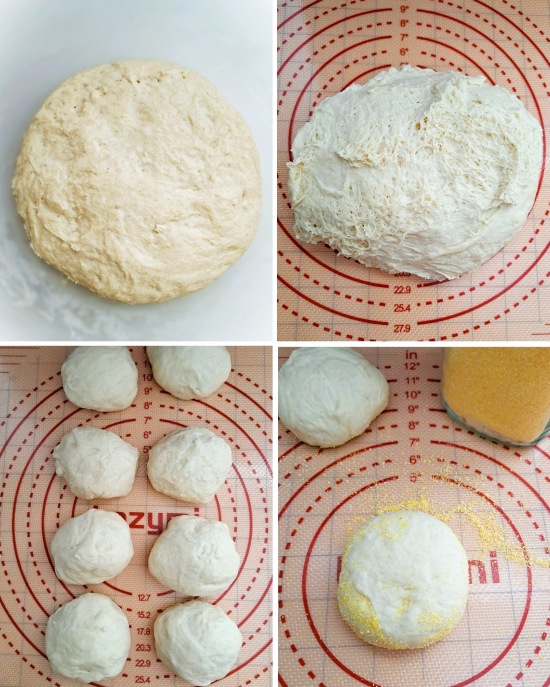 shaping the fermented dough for English Muffins