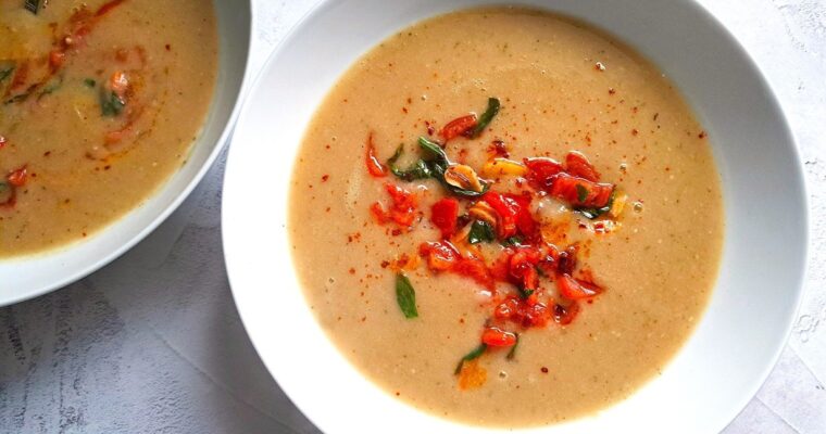 Creamy White Bean Soup with Fresh Tomatoes & Basil