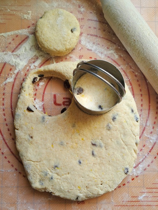 rolling and cutting dough for Raisin Lemon Oatmeal Scones