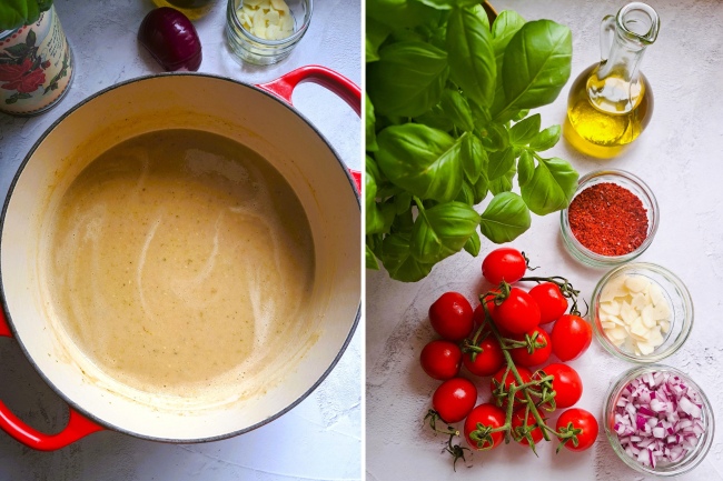 elements of Creamy White Bean Soup with Fresh Tomatoes & Basil elements of Creamy White Bean Soup with Fresh Tomatoes & Basil