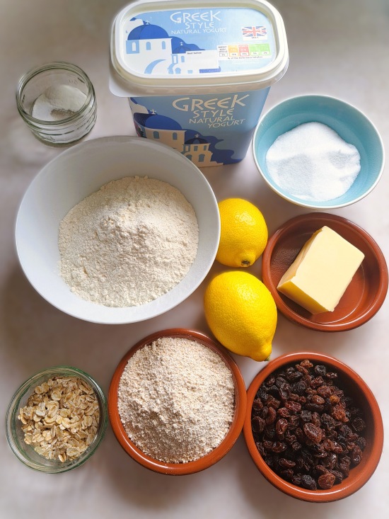 ingredients for Raisin & Lemon Oatmeal Scones