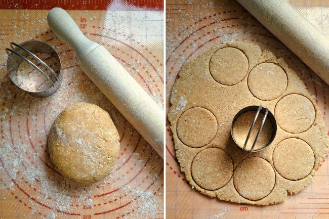 cutting out homemade digestive biscuits