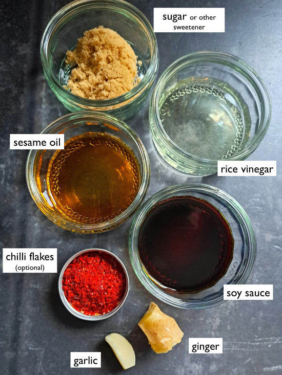 dressing ingredients for Crispy Dumpling Salad