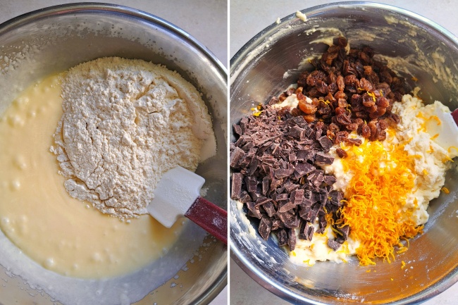 making the batter for Sultana, Chocolate & Orange Muffins making the batter for Sultana, Chocolate & Orange Muffins