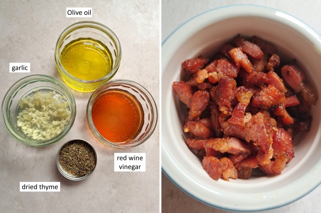 dressing ingredients for Warm Grain Salad with Roasted Veg, Bacon & Cheese dressing ingredients for Warm Grain Salad with Roasted Veg, Bacon & Cheese